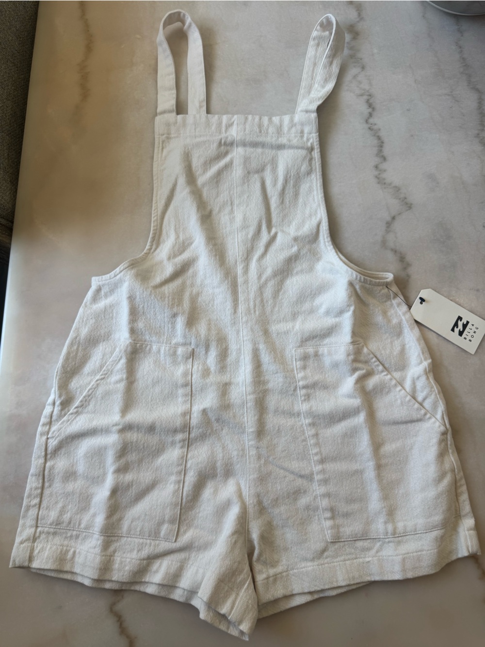 Billabong White Cotton Short Overalls Romper